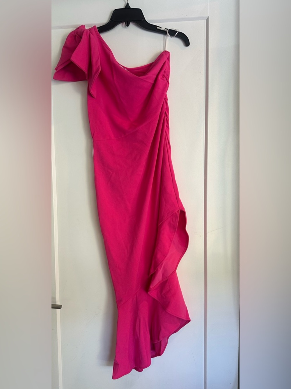 Women's Fuchsia One-Shoulder Midi Dress